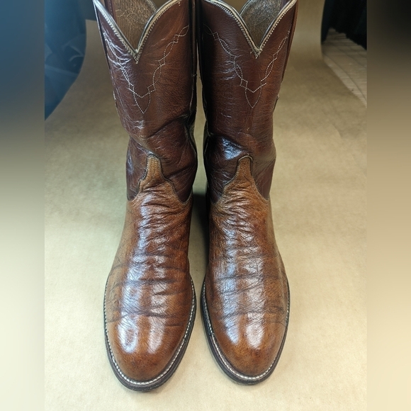 Lucchese Boots men's size 8.5EE Exotic Genuine Cognac Brown Smooth Ostrich class - Picture 2 of 12